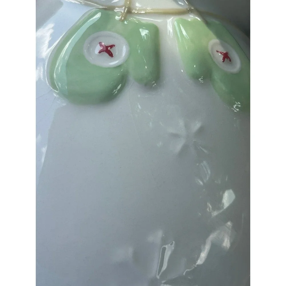 VTG Hallmark Christmas Cookie Jar Ceramic Mittens Red Jingle Bell Lid 1990s